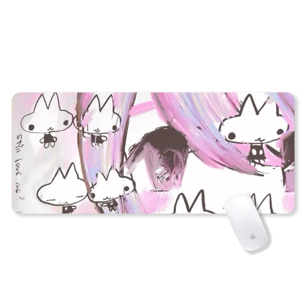 Tapis de souris grand format - Art japonais - Motif anime fille lapin rose - Antidérapant - Image 2