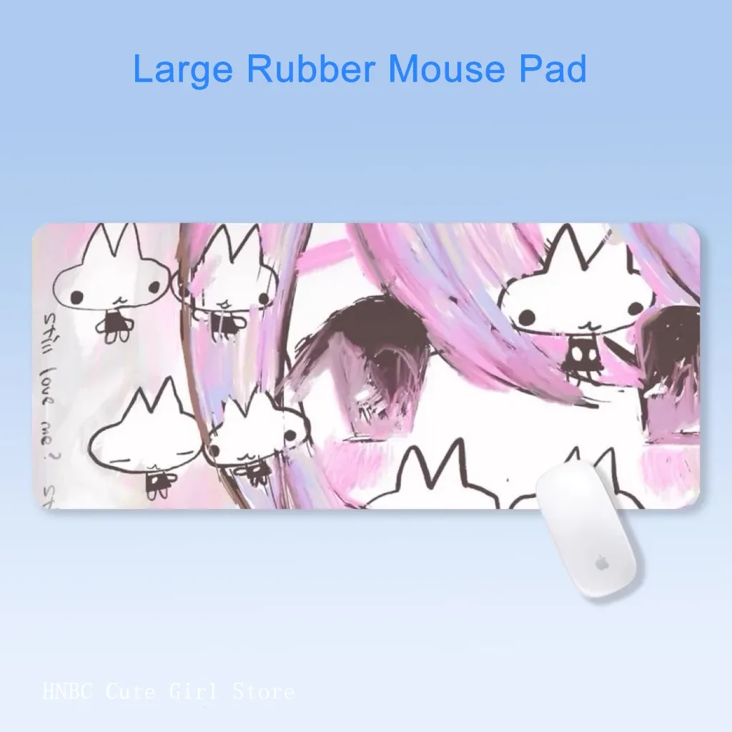 Tapis de souris grand format - Art japonais - Motif anime fille lapin rose - Antidérapant slide 3