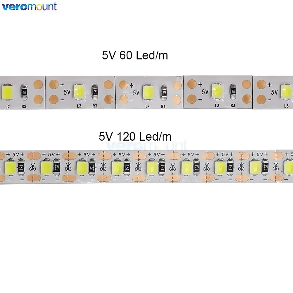 Ruban LED Flexible 2835 5V 5m - 60/120 LEDs/m - Blanc Chaud, Naturel, Froid, RGB - IP20/IP65 - 8mm - Image 1