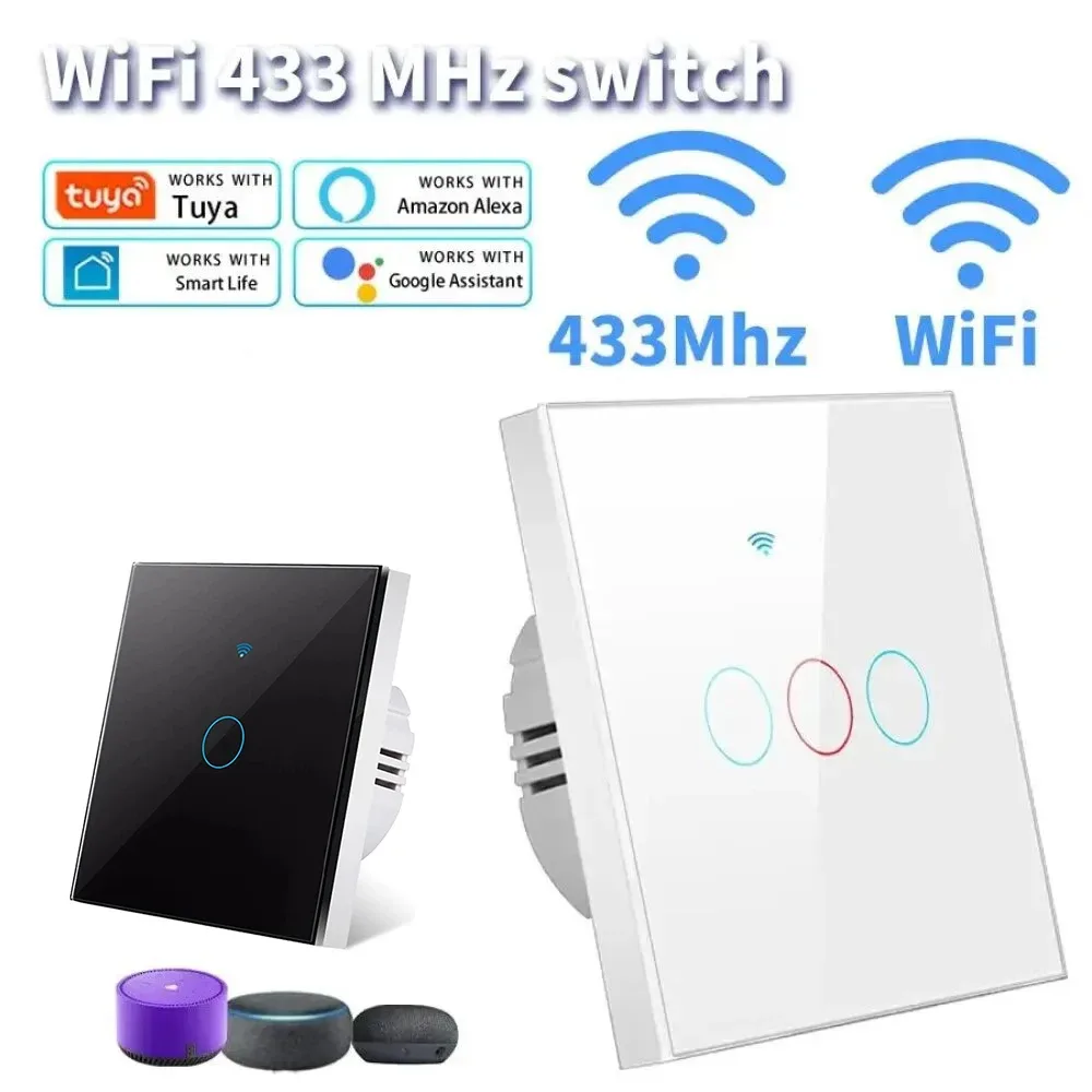 Interrupteur mural tactile connecté WiFi Tuya (Sans fil neutre) - 1/2/3 boutons