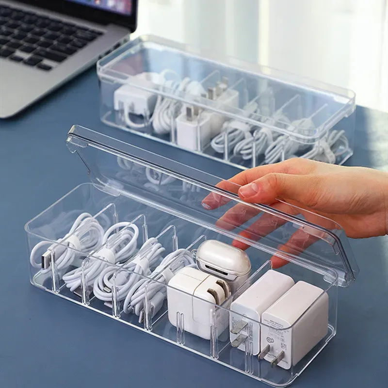 Boîte de rangement transparente pour câbles et accessoires de bureau