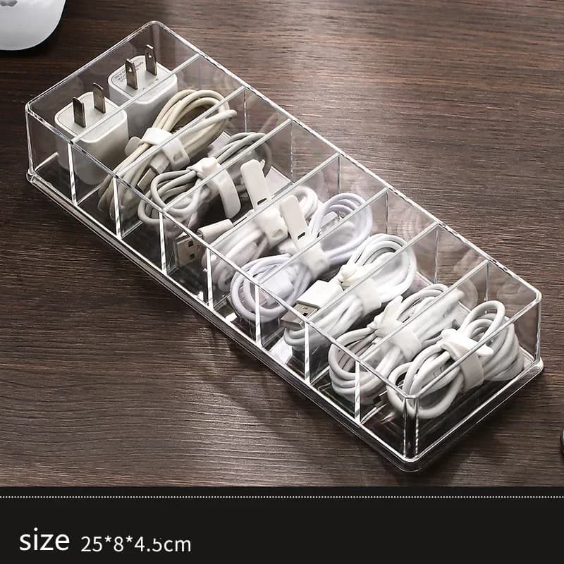 Boîte de rangement transparente pour câbles et accessoires de bureau slide 9