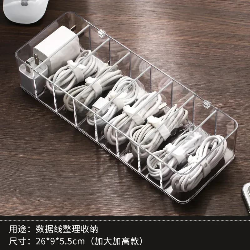 Boîte de rangement transparente pour câbles et accessoires de bureau slide 8