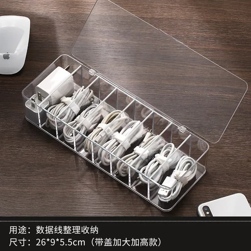 Boîte de rangement transparente pour câbles et accessoires de bureau slide 7