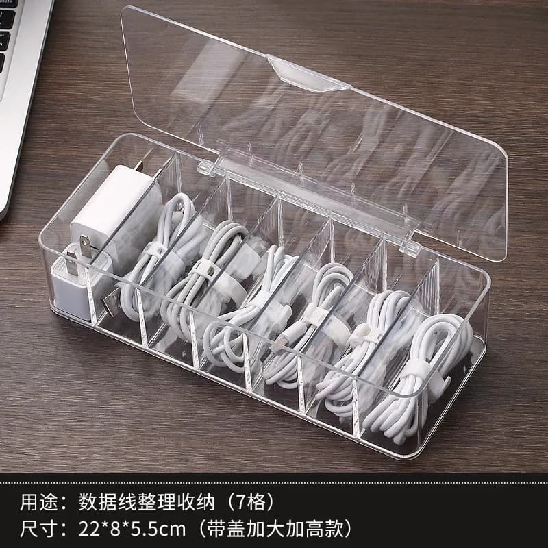 Boîte de rangement transparente pour câbles et accessoires de bureau slide 11