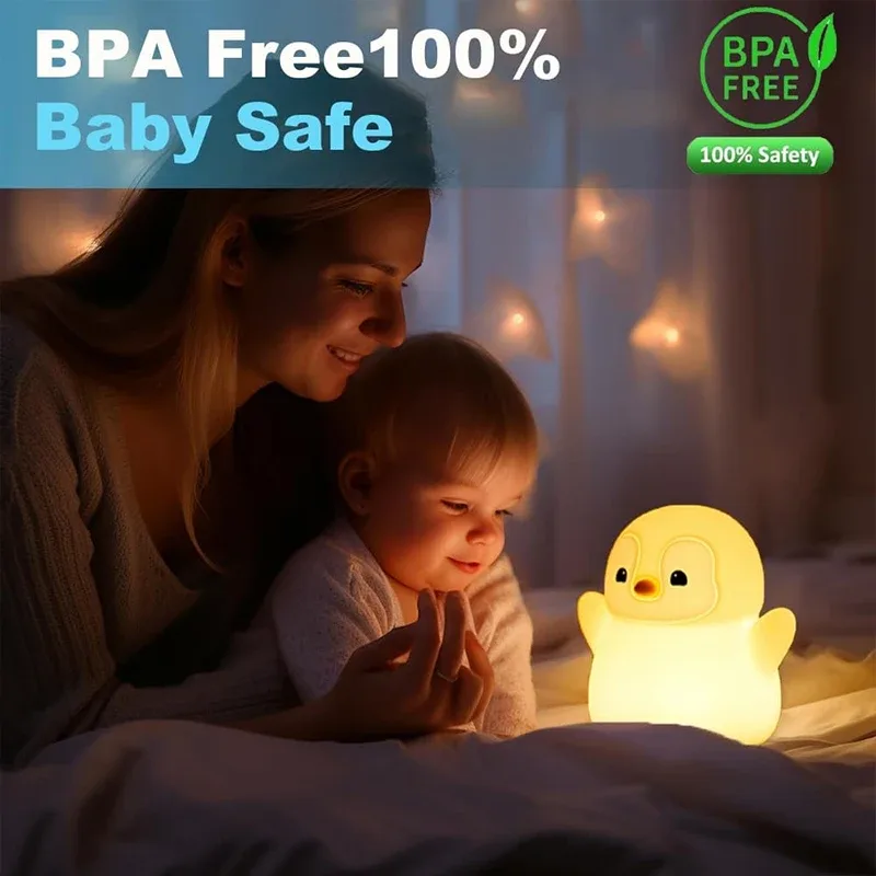 Veilleuse pingouin en silicone souple, rechargeable USB avec intensité réglable et minuterie - Image 4