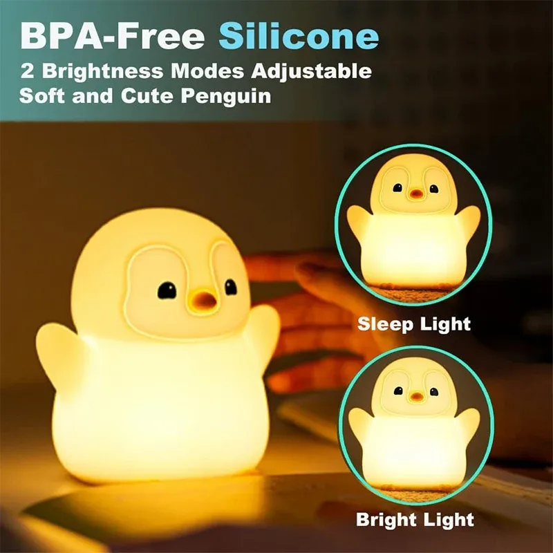 Veilleuse pingouin en silicone souple, rechargeable USB avec intensité réglable et minuterie - Image 2
