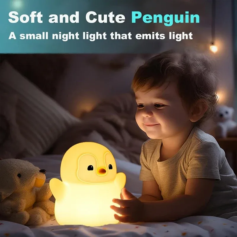 Veilleuse pingouin en silicone souple, rechargeable USB avec intensité réglable et minuterie - Image 6
