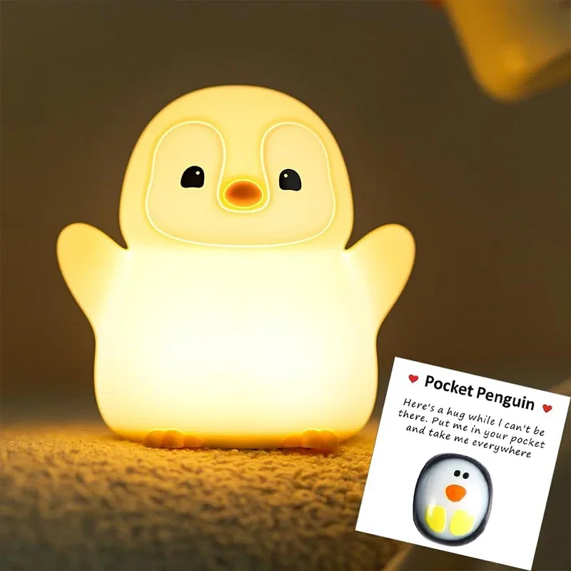 Veilleuse pingouin en silicone souple, rechargeable USB avec intensité réglable et minuterie slide 7