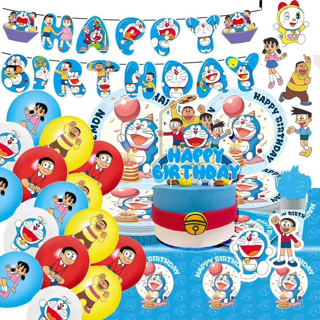 Kit de décoration et vaisselle d'anniversaire Doraemon