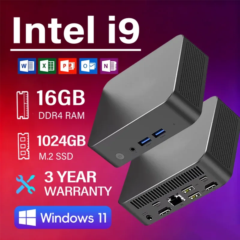 Mini PC Windows 11 - Intel Core i9-8950HK, 16 Go RAM DDR4, SSD 2 To, Wi-Fi 6, Bluetooth 5.2