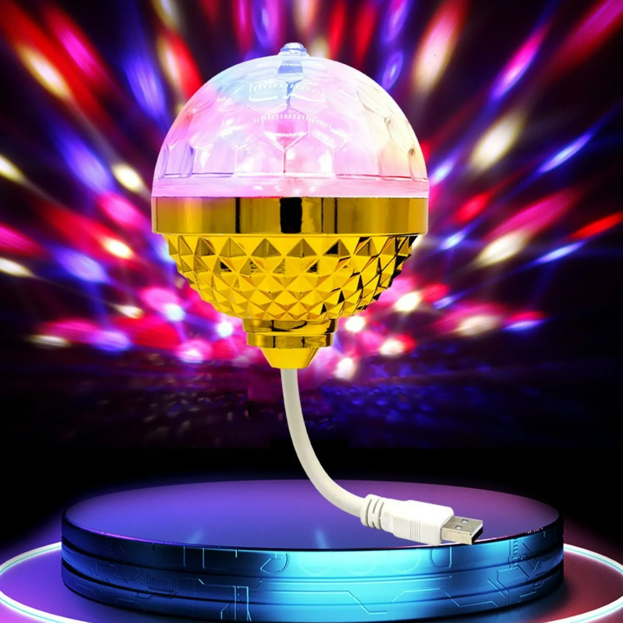 Mini Boule Magique LED Rotative 360° avec Prise USB - Éclairage d'Ambiance DJ et Disco