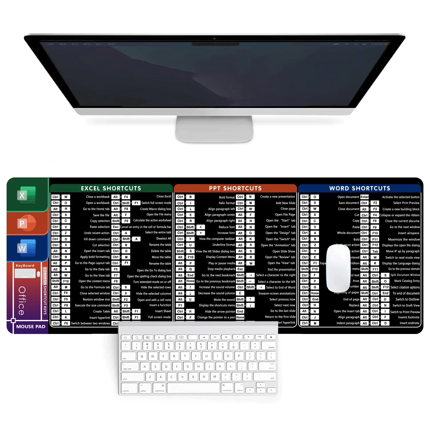 Tapis de souris avec raccourcis clavier Excel, Word et PowerPoint (21 x 26 cm) - Image 2