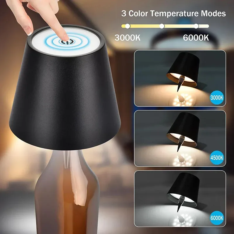 Lampe de table sans fil en forme de bouteille avec commande tactile et intensité variable - Image 2