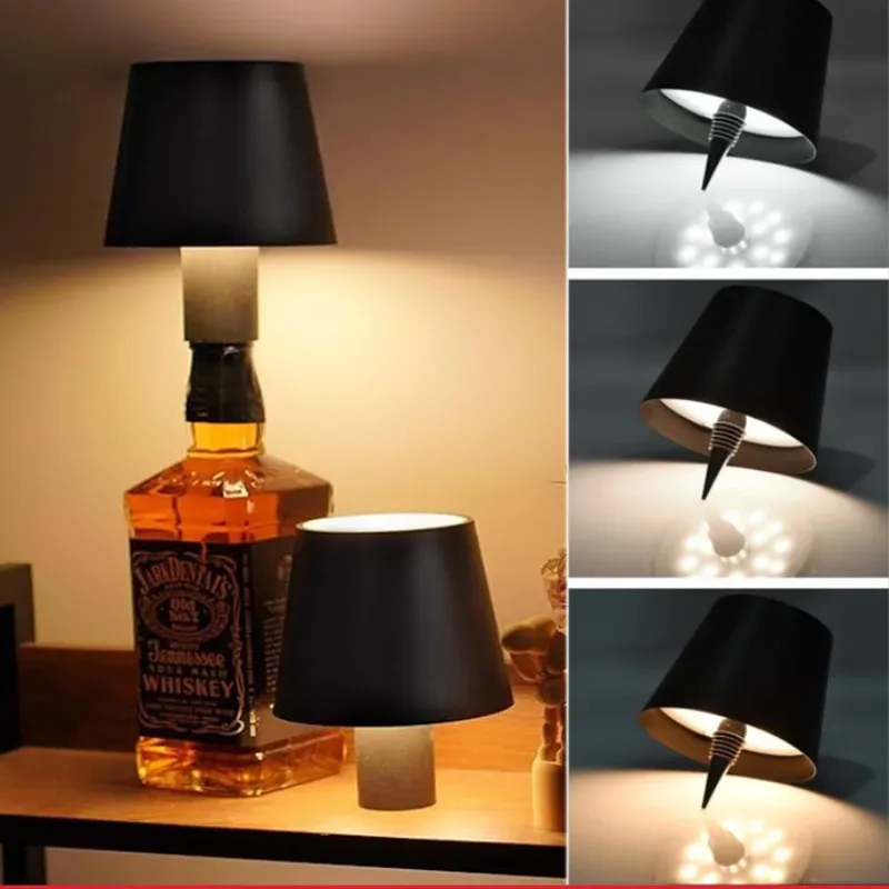 Lampe de table sans fil en forme de bouteille avec commande tactile et intensité variable - Image 1