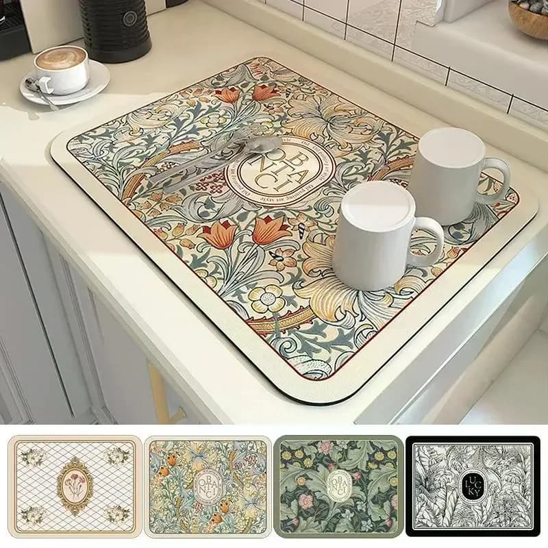 Tapis d'égouttage de vaisselle imprimé ultra-absorbant à séchage rapide