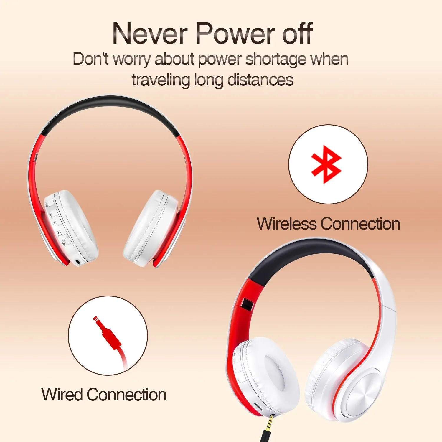 Casque audio Bluetooth sans fil avec micro, radio FM et lecteur MP3 - Image 4