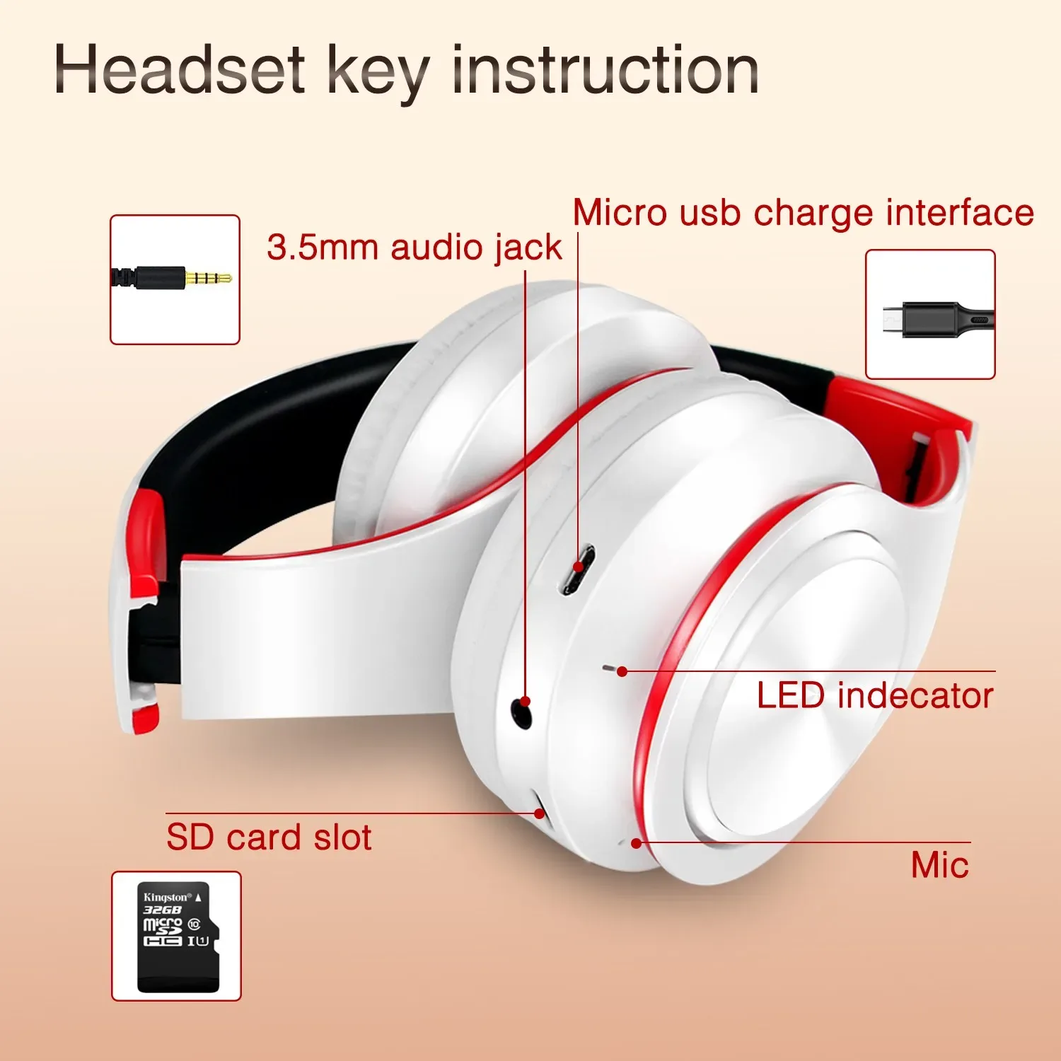 Casque audio Bluetooth sans fil avec micro, radio FM et lecteur MP3 - Image 6