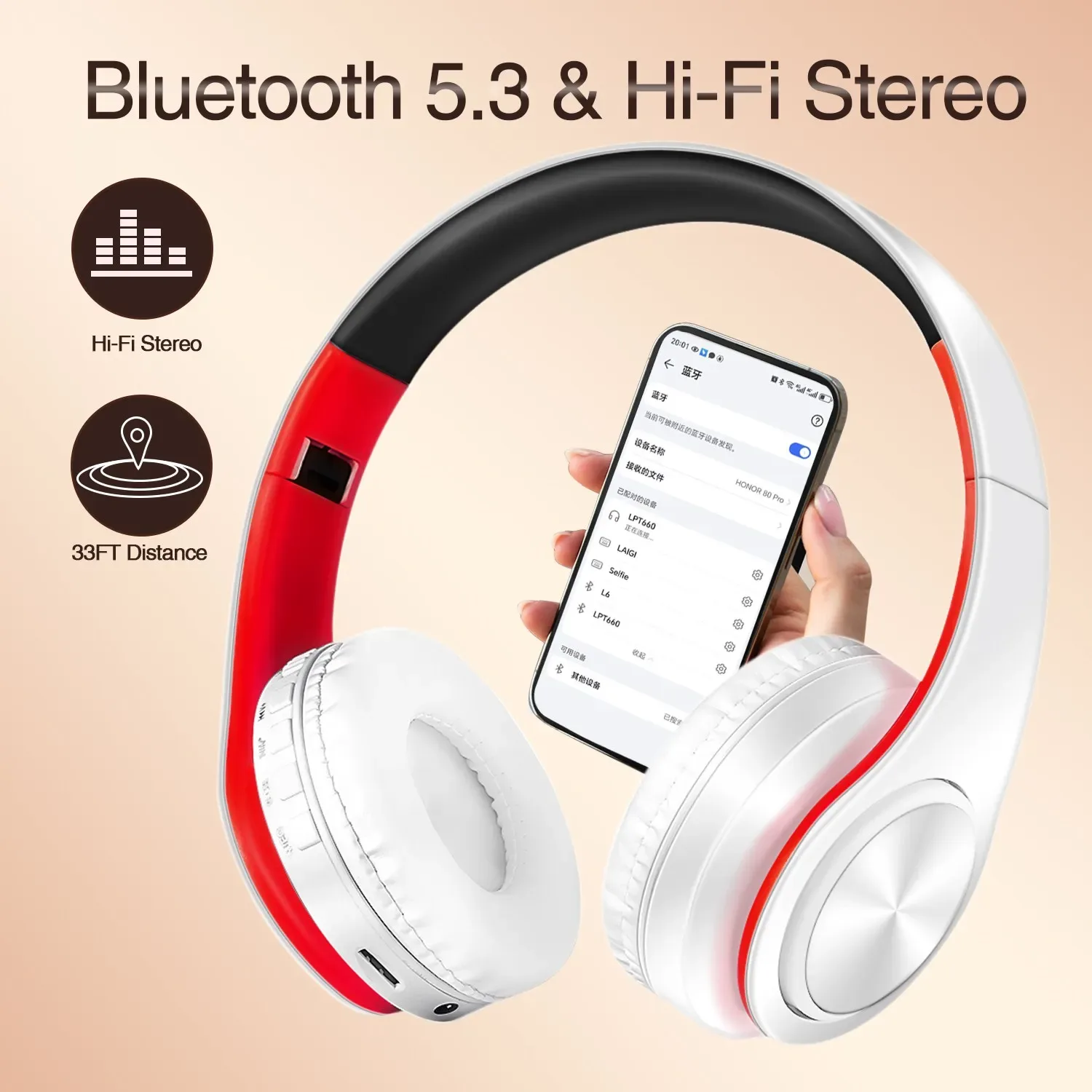 Casque audio Bluetooth sans fil avec micro, radio FM et lecteur MP3 - Image 1