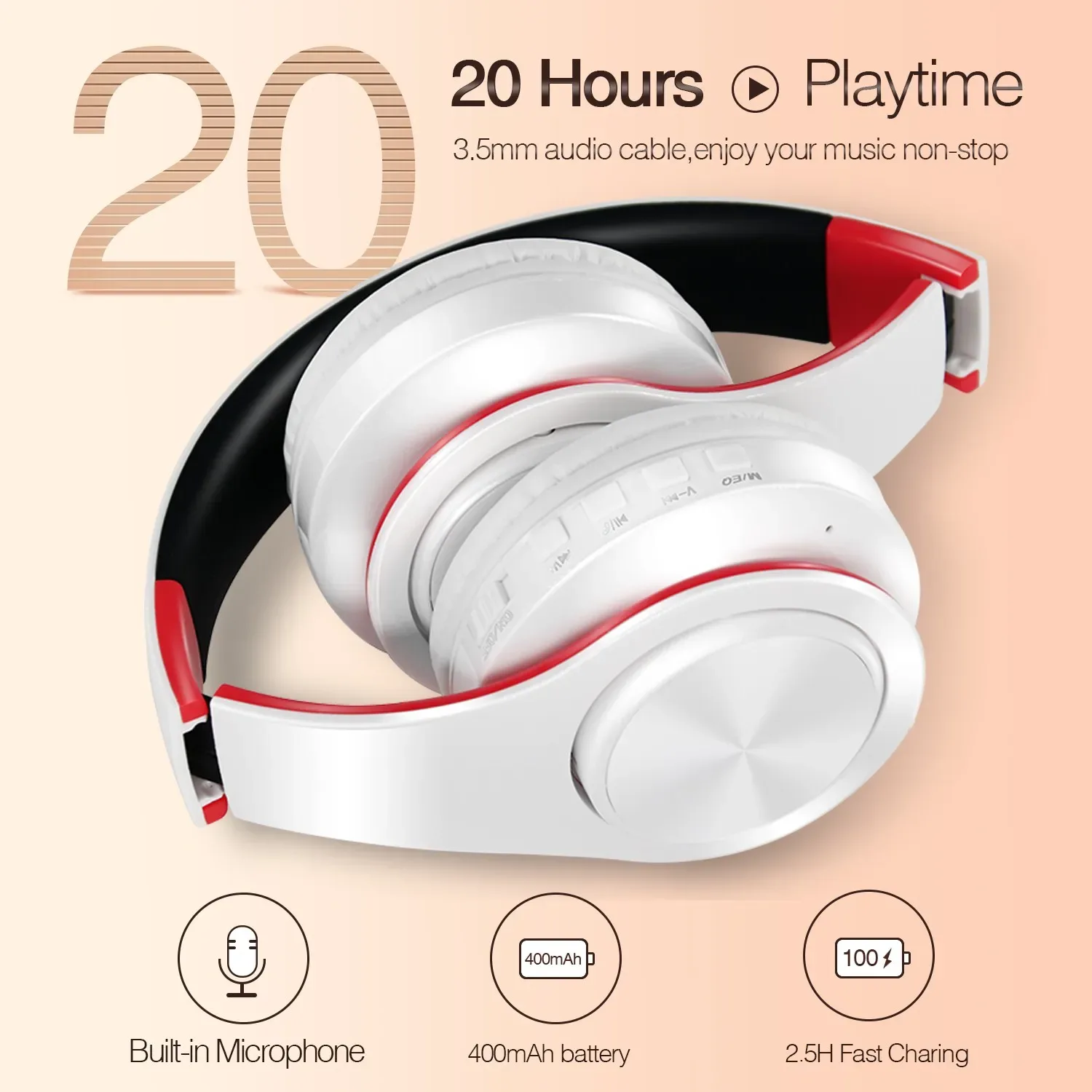Casque audio Bluetooth sans fil avec micro, radio FM et lecteur MP3 - Image 3