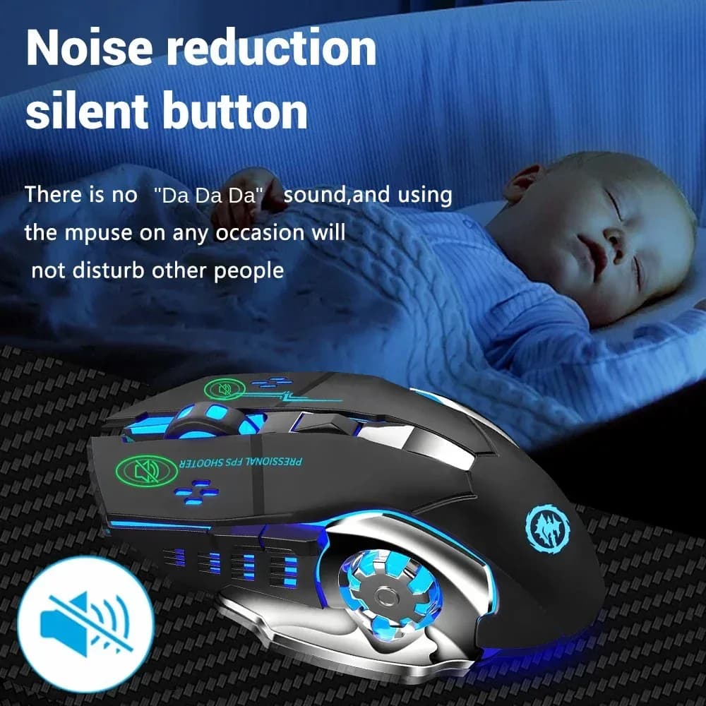 Souris de jeu sans fil rechargeable - Bluetooth & 2.4G - Silencieuse et rétroéclairée - Image 5