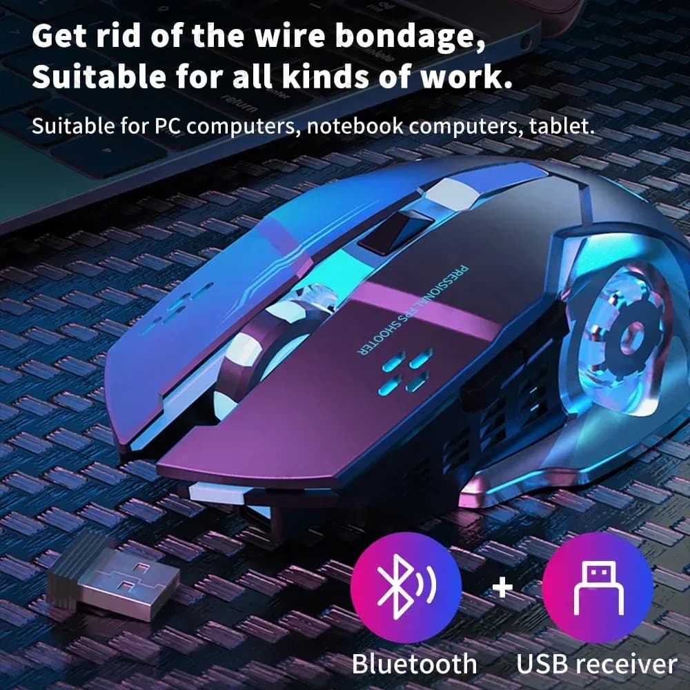 Souris de jeu sans fil rechargeable - Bluetooth & 2.4G - Silencieuse et rétroéclairée - Image 3
