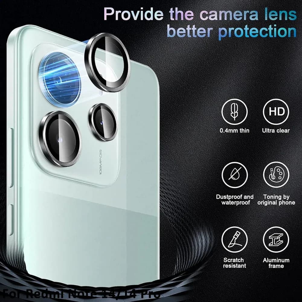 Protection d'objectif d'appareil photo en verre et métal pour Xiaomi Redmi Note 14 Pro 5G slide 3
