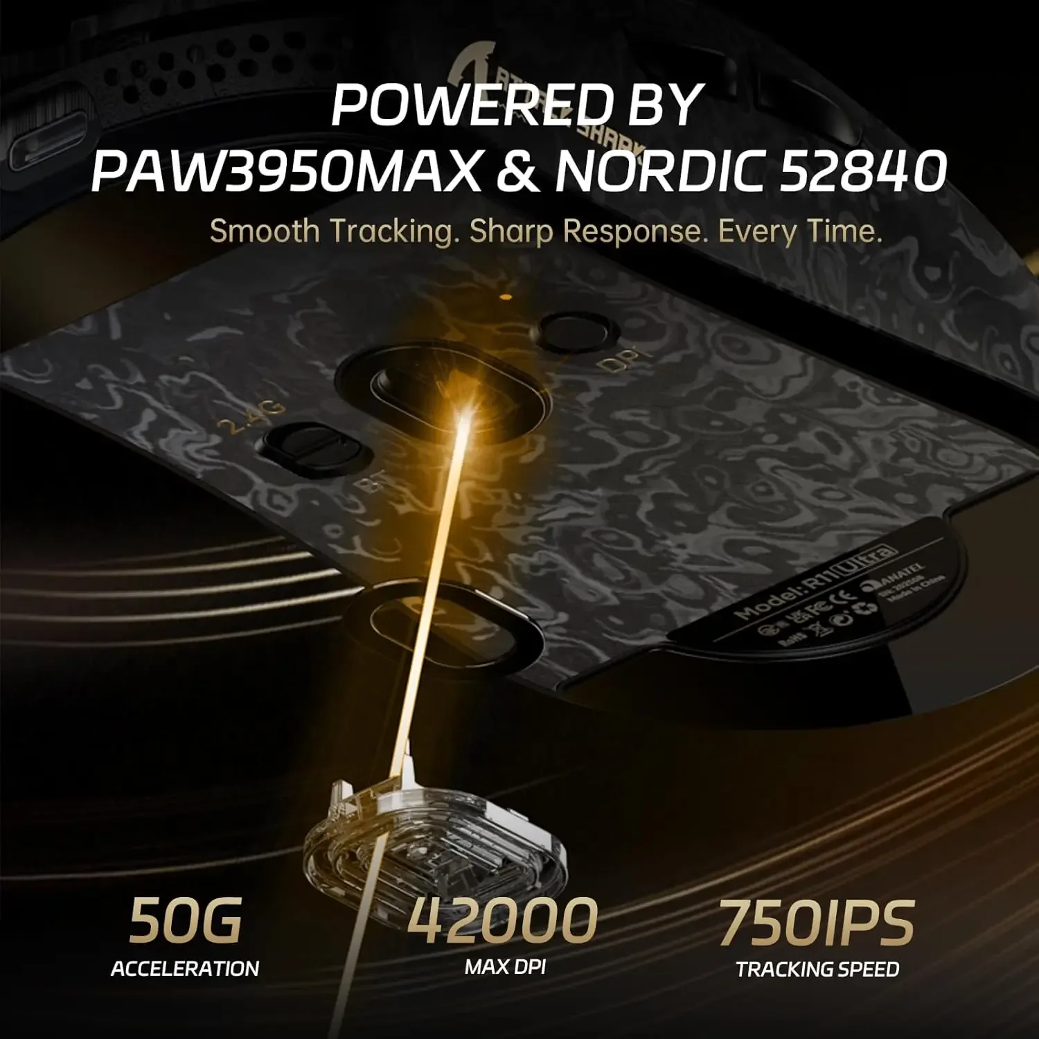 ATTACK SHARK R11 ULTRA - Souris Gaming Sans Fil en Fibre de Carbone, 49g, 8000Hz, 42000 DPI, PAW3950MAX, Puce Nordic 52840 - Image 5