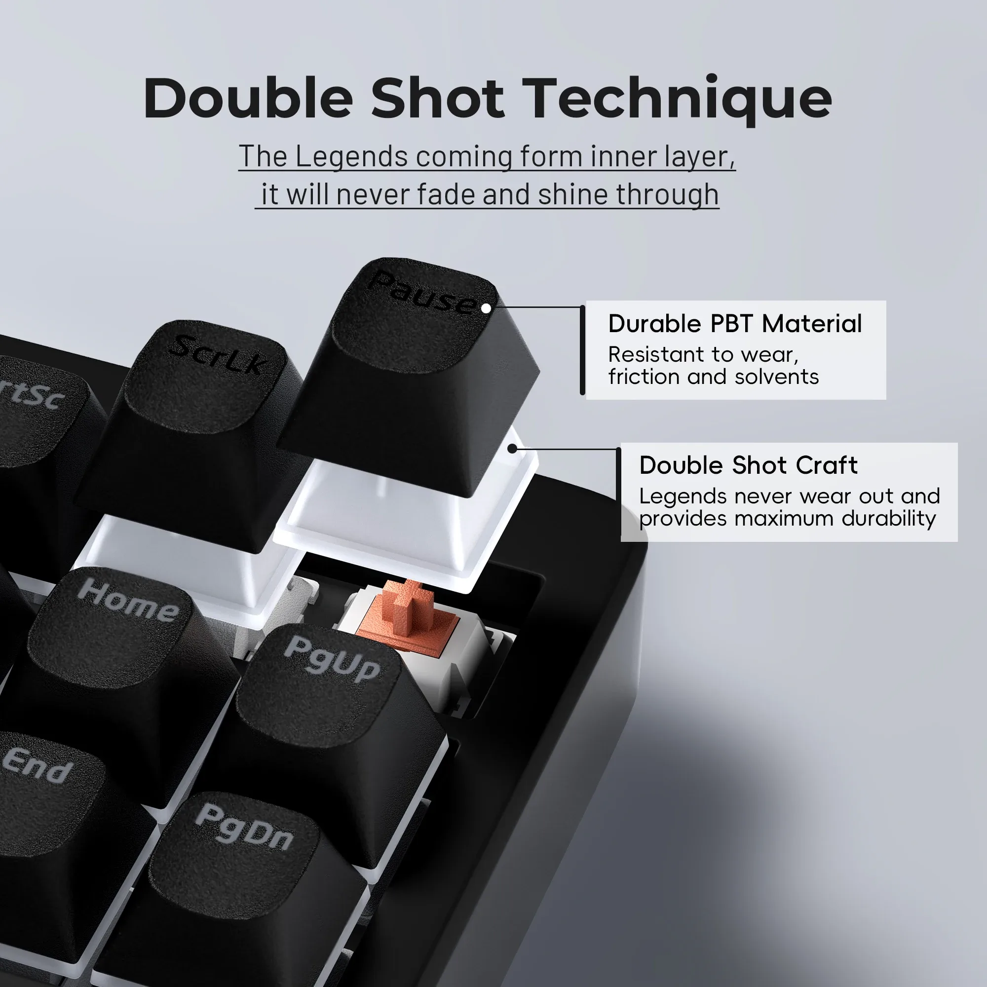 XVX Pudding Black Horizon Line - Set de 117 Touches PBT Double Injection pour Clavier Mécanique - Image 2
