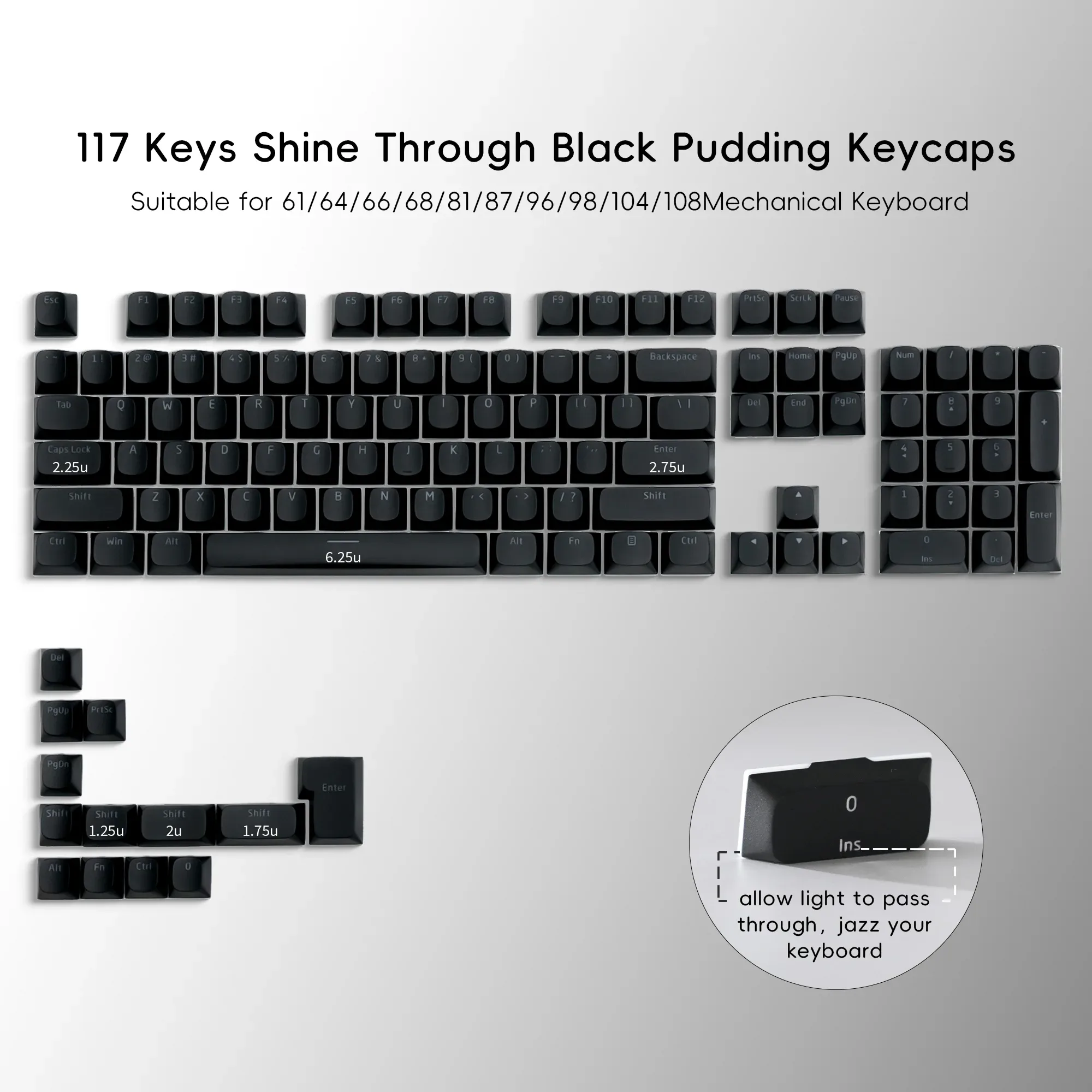 XVX Pudding Black Horizon Line - Set de 117 Touches PBT Double Injection pour Clavier Mécanique slide 6