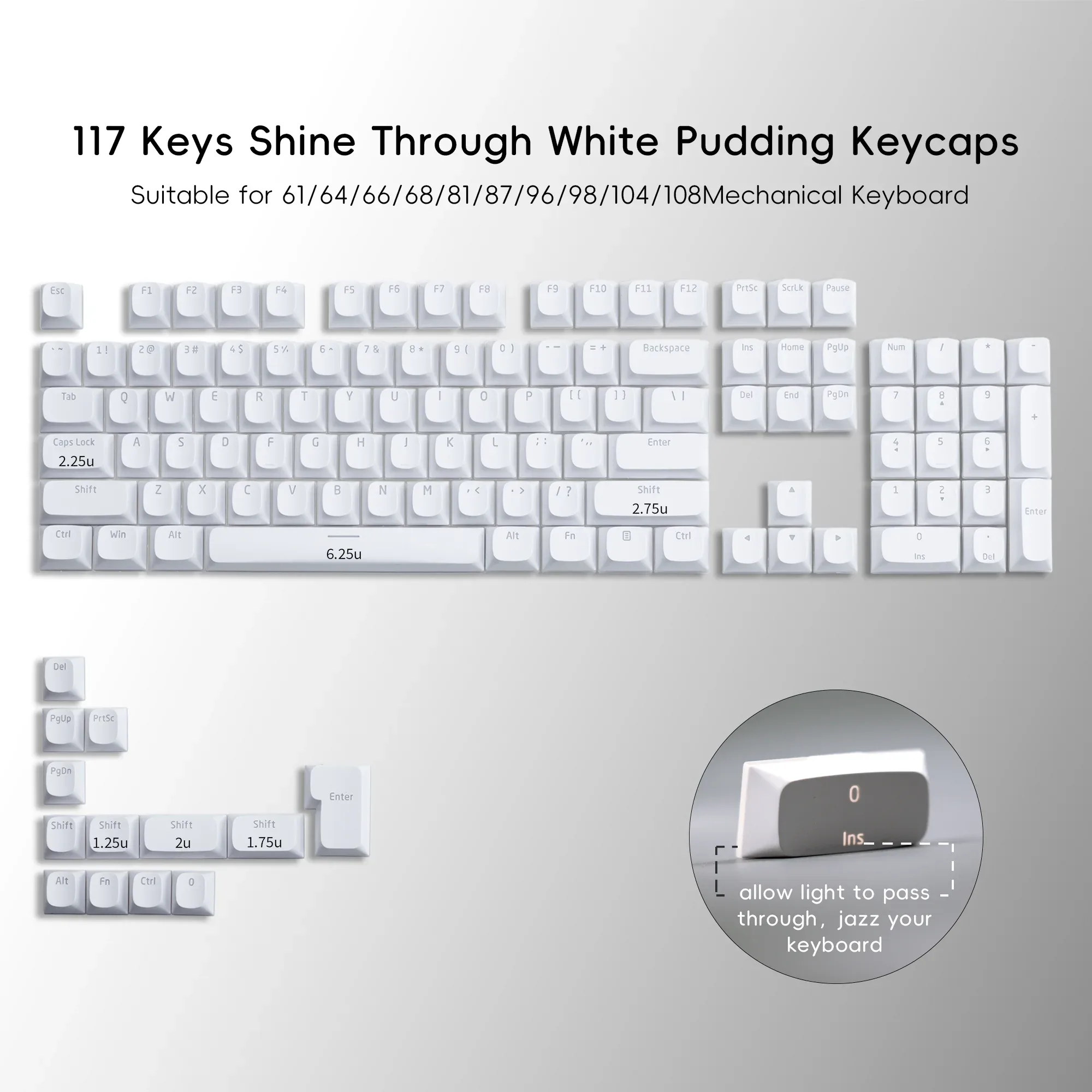 XVX Pudding Black Horizon Line - Set de 117 Touches PBT Double Injection pour Clavier Mécanique slide 7