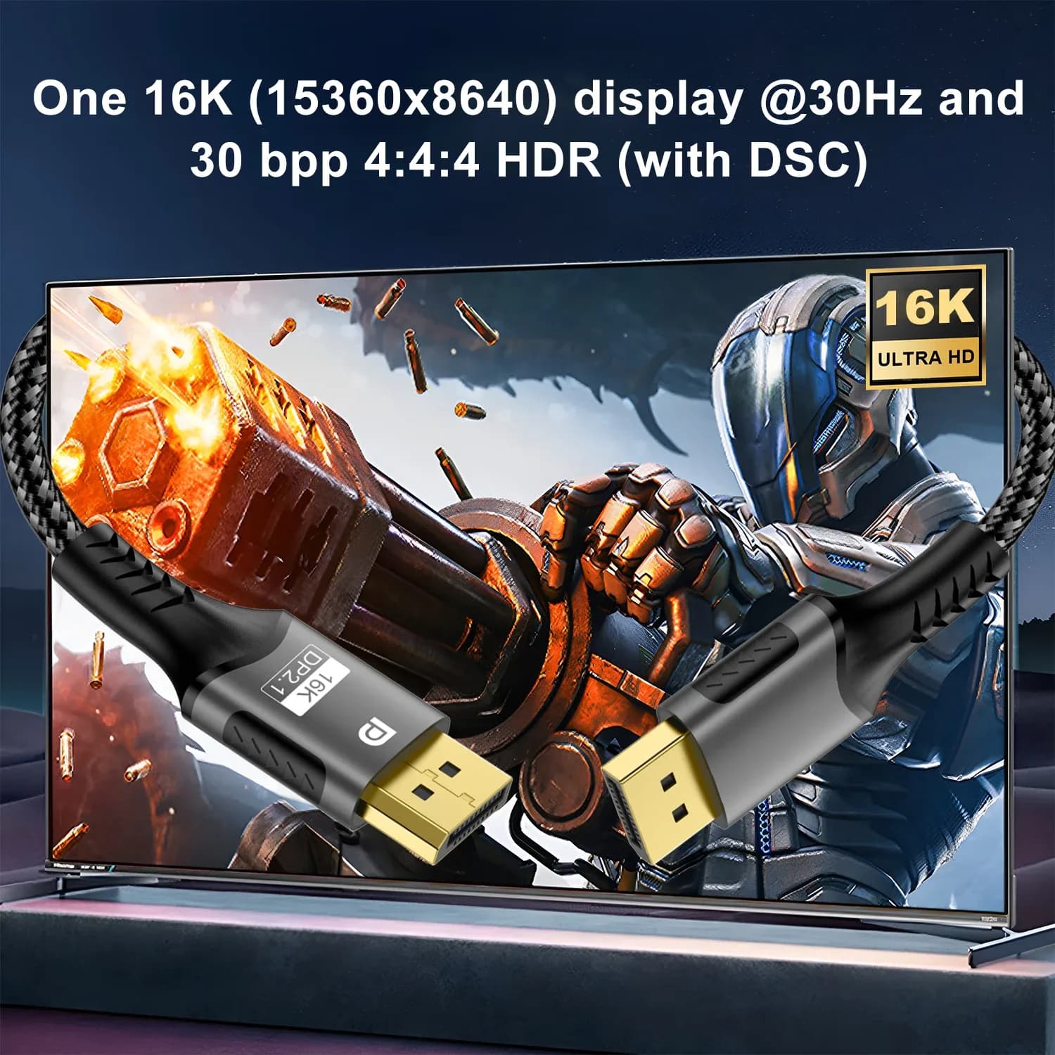 Câble DisplayPort 2.1 - 16K@30Hz, 8K@60Hz, 4K@120Hz - 40 Gbps, HDR10, HDCP - Image 2