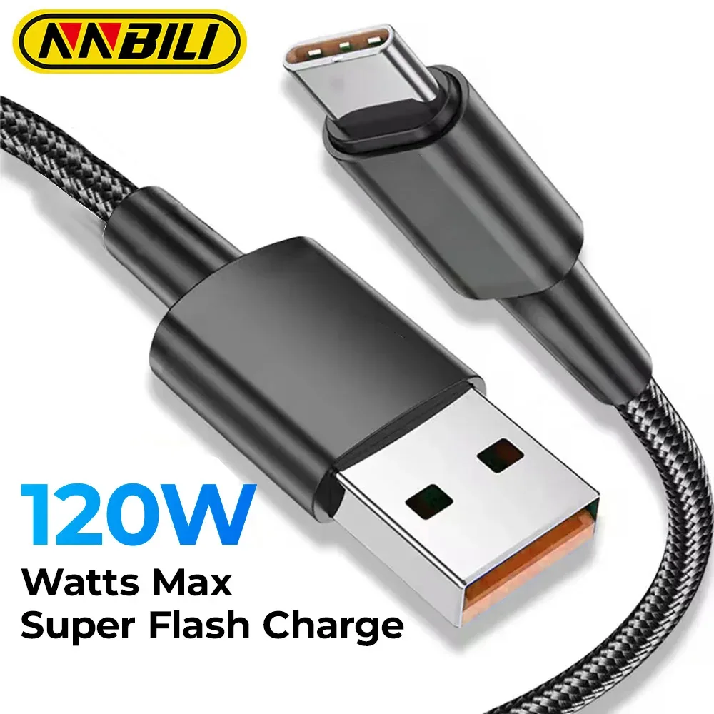 Câble USB Type-C NNBILI 120W/66W 6A en nylon tressé - Charge rapide pour Samsung, Huawei et Honor