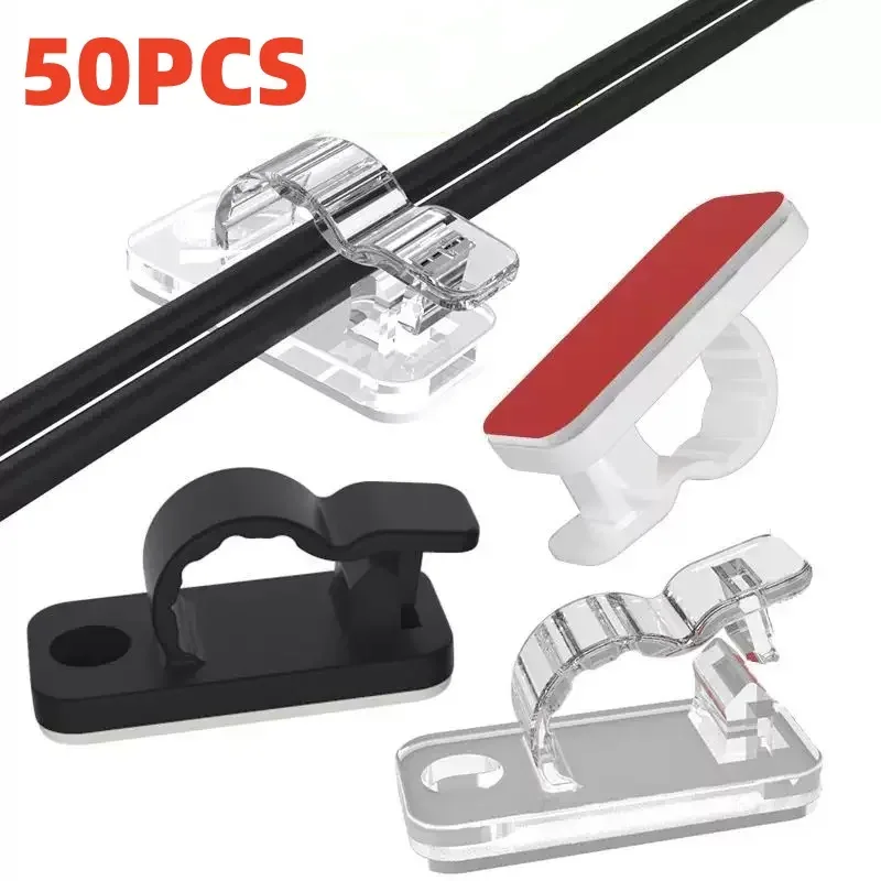 Lot de 10/50 Clips de Câble Auto-Adhésifs - Organisateur de Fils pour Bureau et Voiture - Image 1