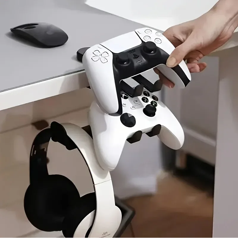 Support de casque 3-en-1 sous le bureau avec porte-manette, pince réglable et crochet rotatif - Image 4