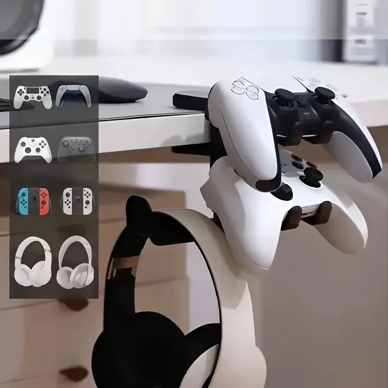 Support de casque 3-en-1 sous le bureau avec porte-manette, pince réglable et crochet rotatif - Image 5
