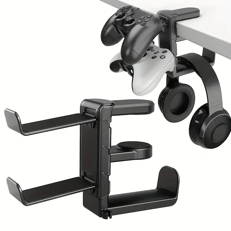 Support de casque 3-en-1 sous le bureau avec porte-manette, pince réglable et crochet rotatif slide 7