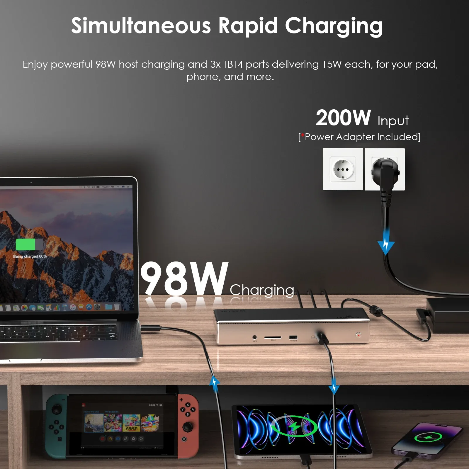 Station d'accueil Wavlink Thunderbolt 4, Quadruple Affichage 4K 60Hz, Charge 98W pour MacBook Pro/Air - Image 5