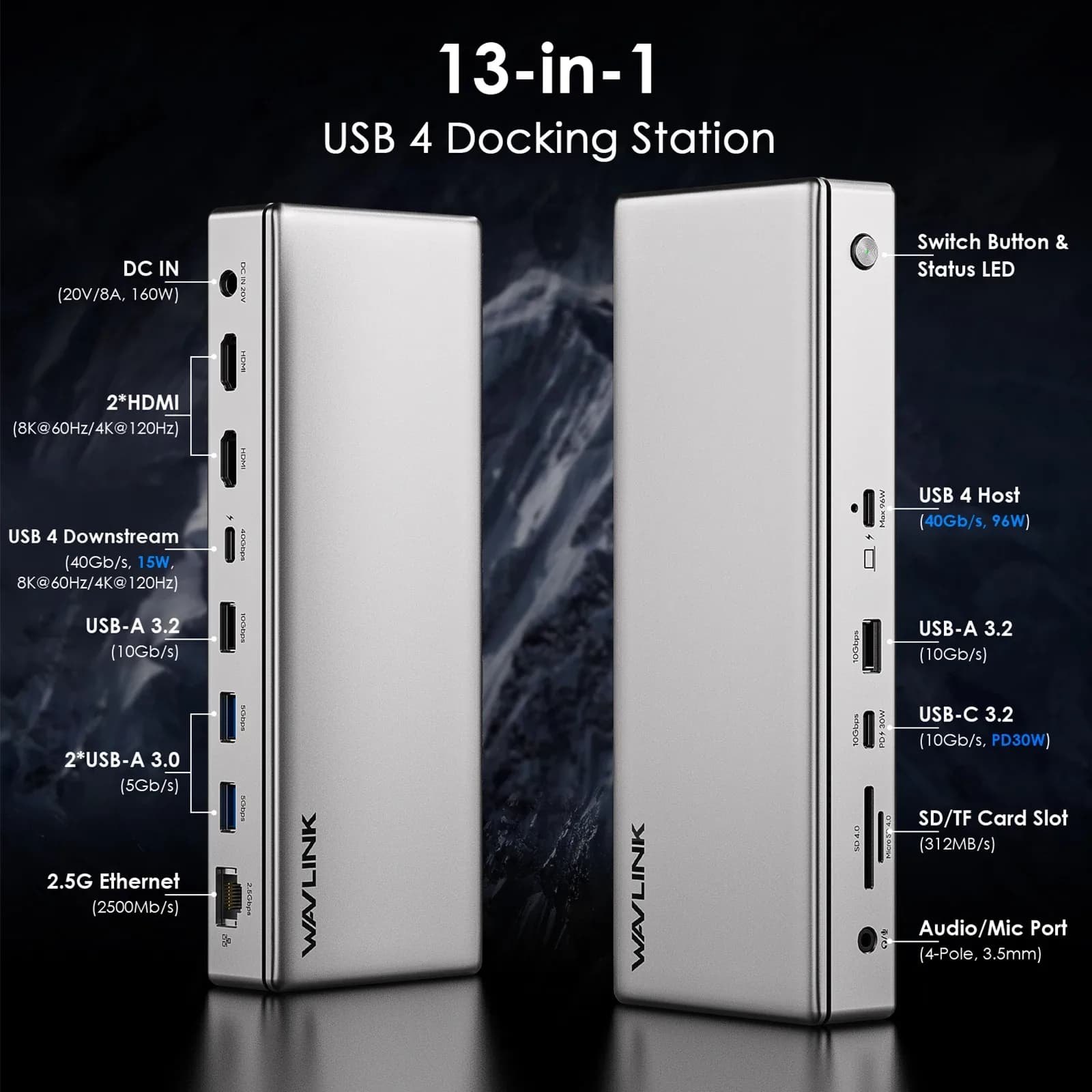 Station d'accueil Wavlink Thunderbolt 4, Quadruple Affichage 4K 60Hz, Charge 98W pour MacBook Pro/Air slide 11