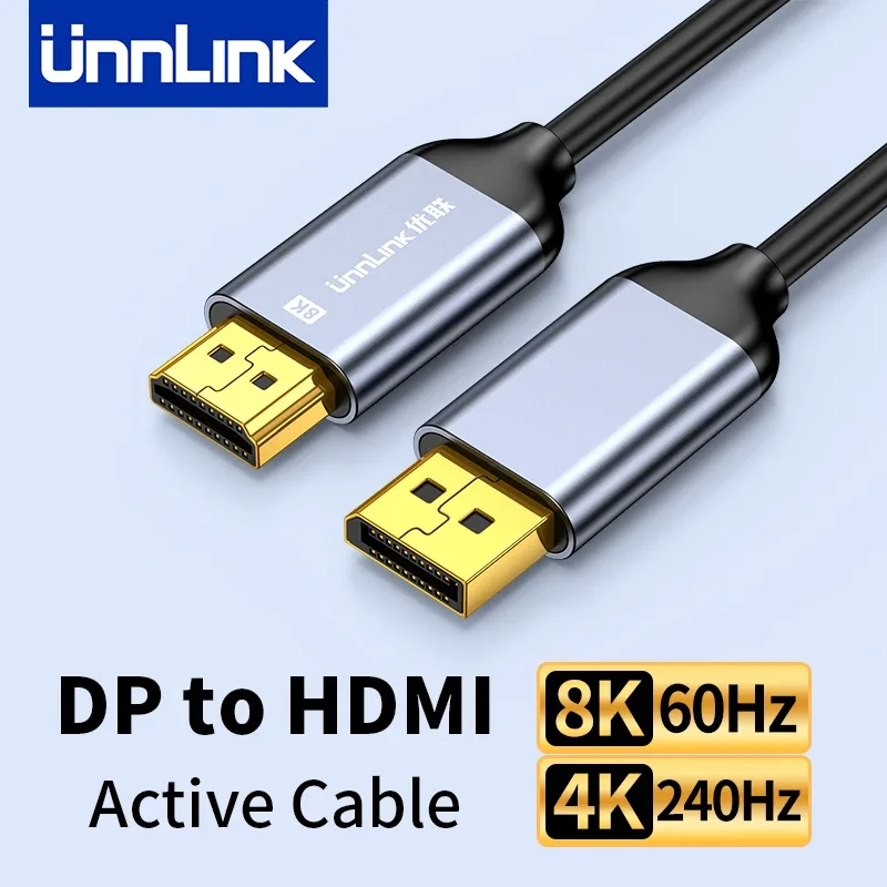 Unnlink Câble DisplayPort 1.4 vers HDMI 8K 60Hz / 4K 240Hz - Convertisseur Actif