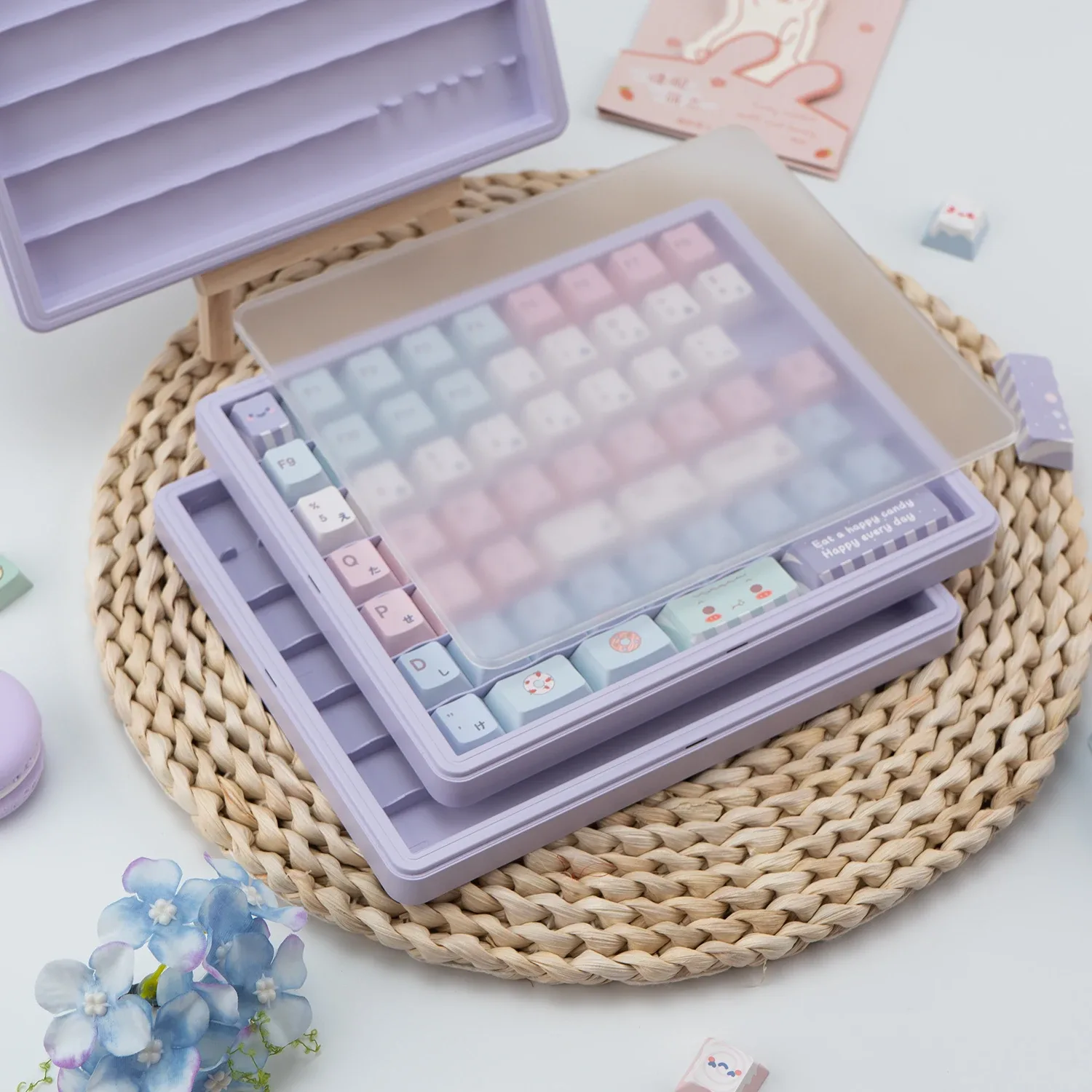 Boîte de rangement à 3 niveaux pour touches de clavier mécanique avec couvercle givré