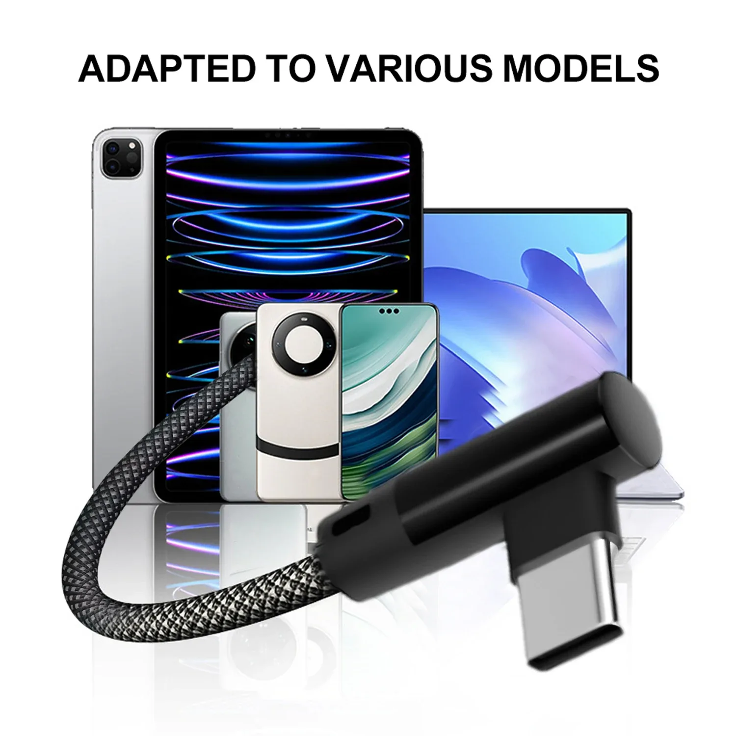 Câble de charge rapide 3-en-1 USB vers double USB-C, 60W, connecteur coudé à 90° - Image 6