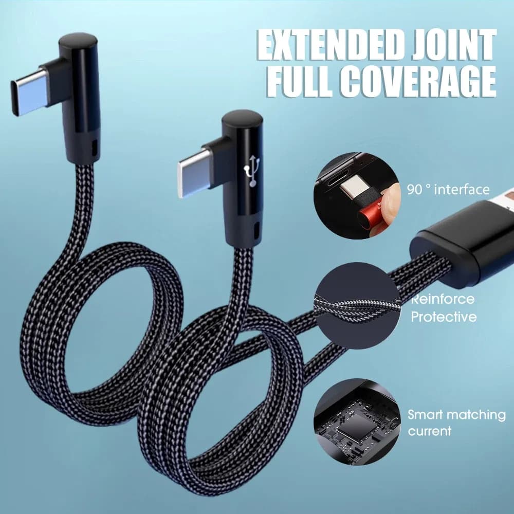 Câble de charge rapide 3-en-1 USB vers double USB-C, 60W, connecteur coudé à 90° - Image 4