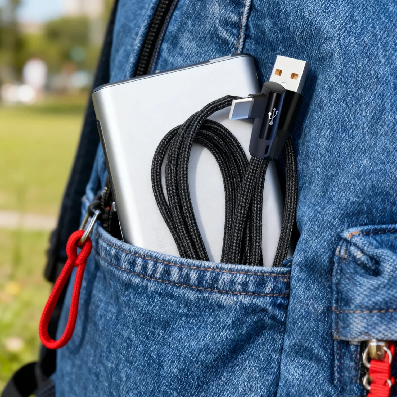 Câble de charge rapide 3-en-1 USB vers double USB-C, 60W, connecteur coudé à 90° - Image 5