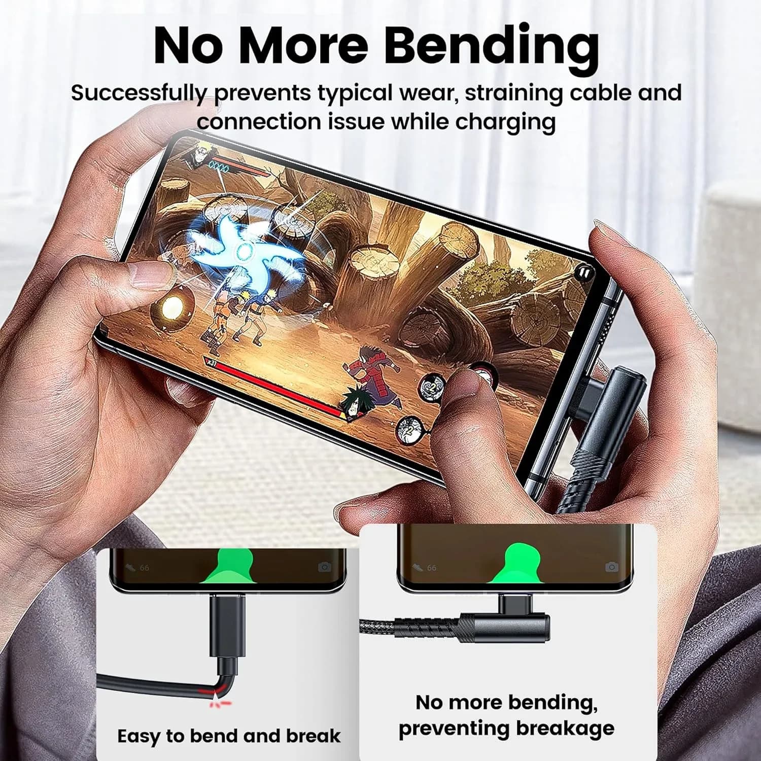 Câble de charge rapide 3-en-1 USB vers double USB-C, 60W, connecteur coudé à 90° - Image 2
