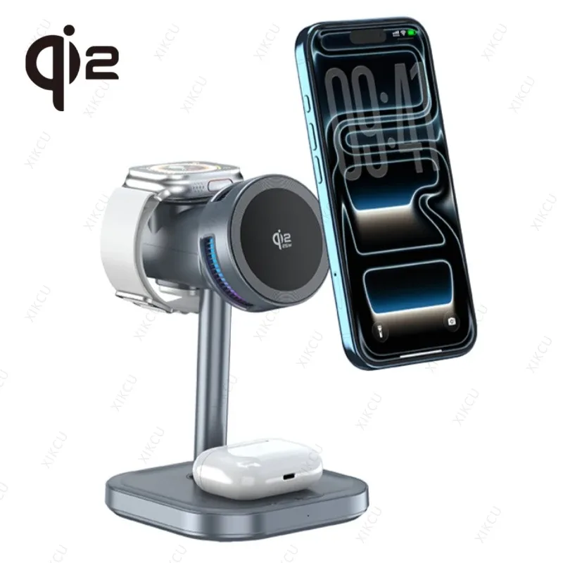 Station de charge sans fil magnétique 4-en-1 Qi2 25W avec refroidissement et veilleuse pour iPhone, Apple Watch et AirPods
