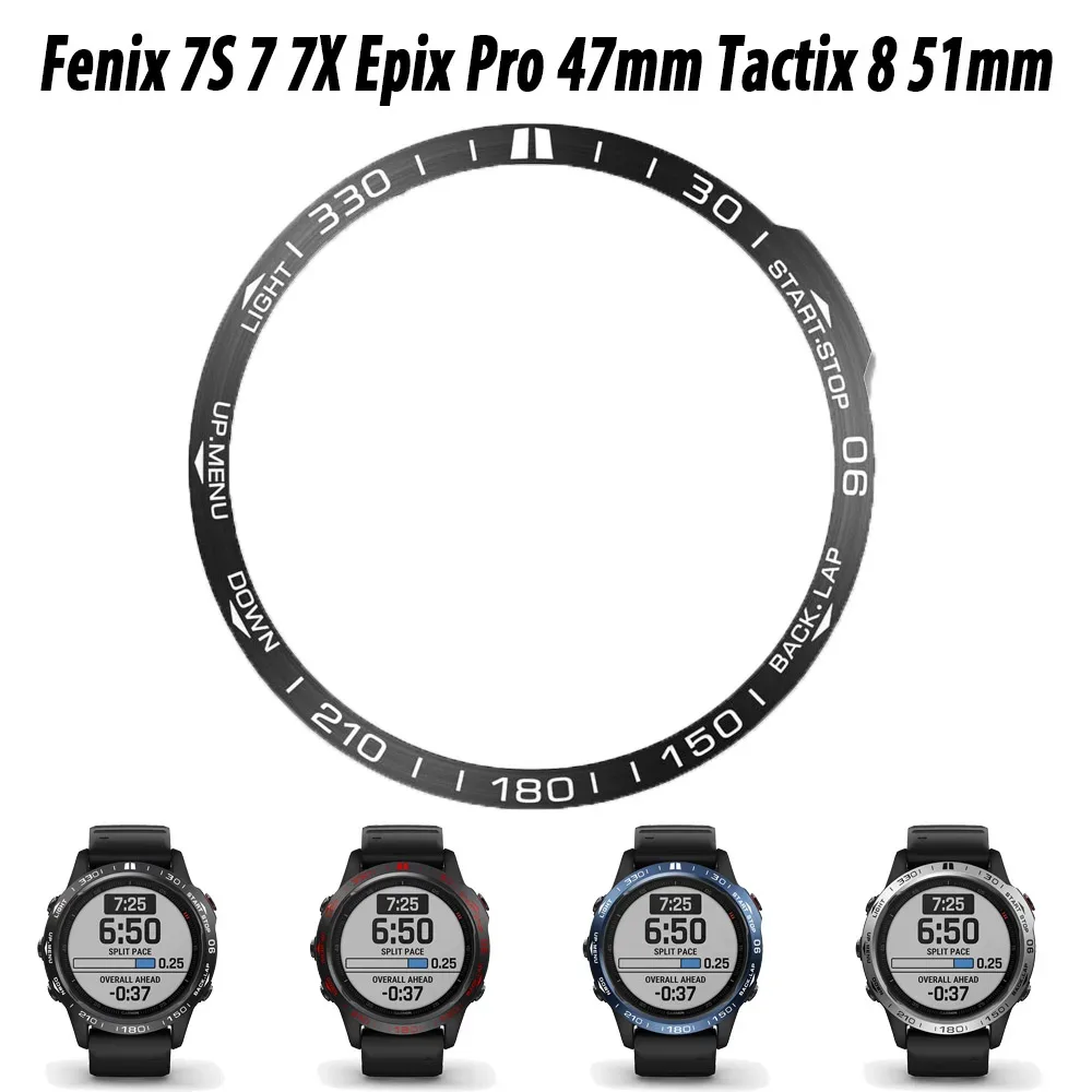 Lunette de protection métallique pour Garmin Fenix 7, 7S, 7X, Tactix et Epix Pro