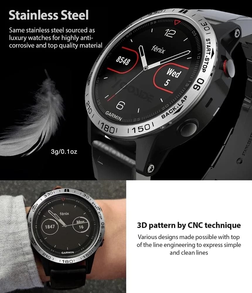 Lunette de protection métallique pour Garmin Fenix 7, 7S, 7X, Tactix et Epix Pro slide 3