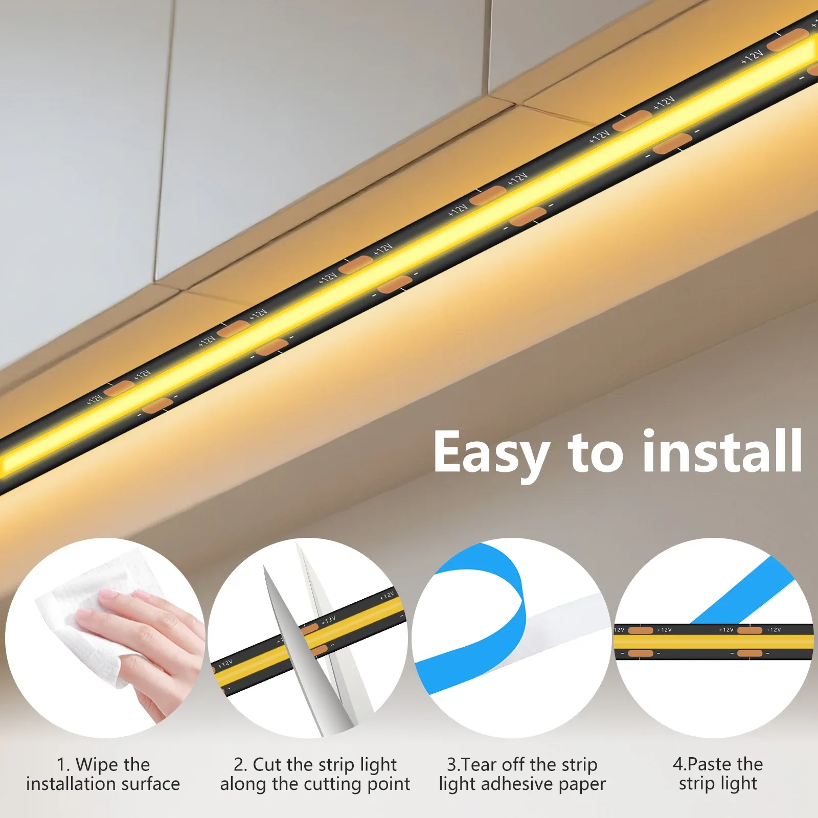 Ruban LED COB Noir 8mm, 12V/24V, 320 LED/m, IRC 90+, Éclairage Uniforme, 1m à 20m - Image 6