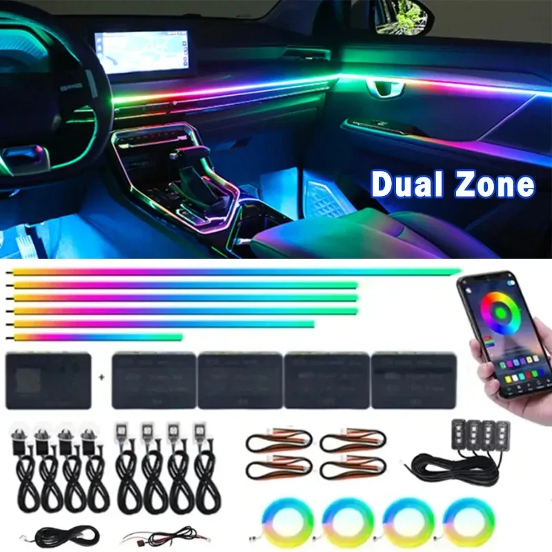 Kit d'Éclairage d'Ambiance LED Acrylique RGB pour Voiture - Contrôle Bluetooth et Application - 64 Couleurs - Image 1
